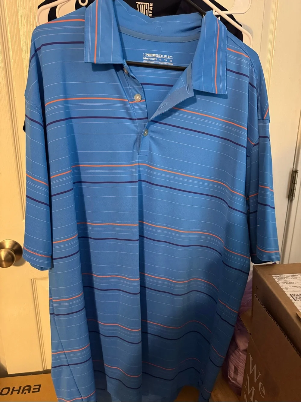 🩷Nike Blue Polo with Navy and Orange Stripes